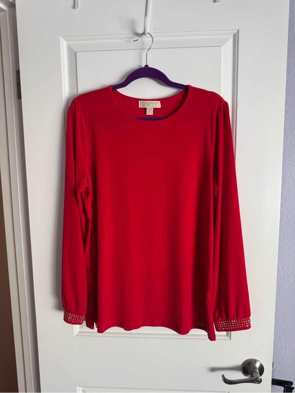 MICHAEL KORS, red, L/XL, stretchy, gold cuffs, NWOT